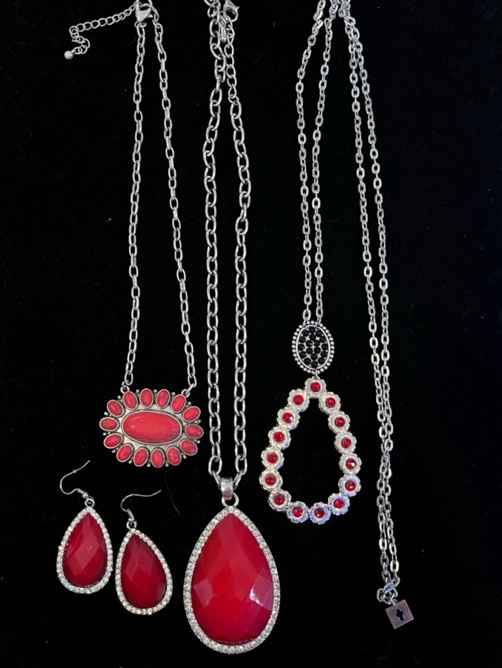 Red & Silver Statement Necklace Set